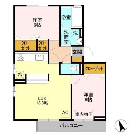 ペイサージュD(2LDK/3階)の間取り写真