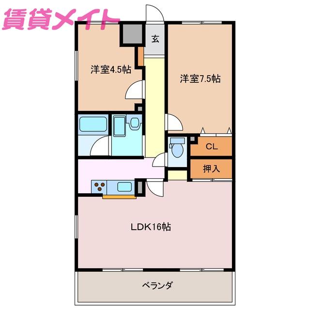 MATE KANBE(2LDK/2階)の間取り写真