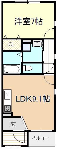 クレセール(1DK/2階)の間取り写真