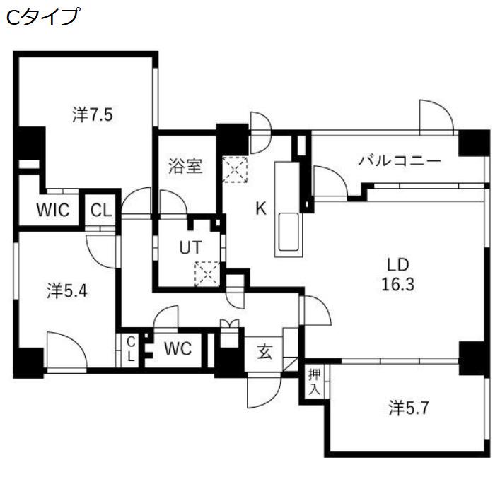 ラ・クラッセ札幌ステーションプラス(3LDK/1階)の間取り写真