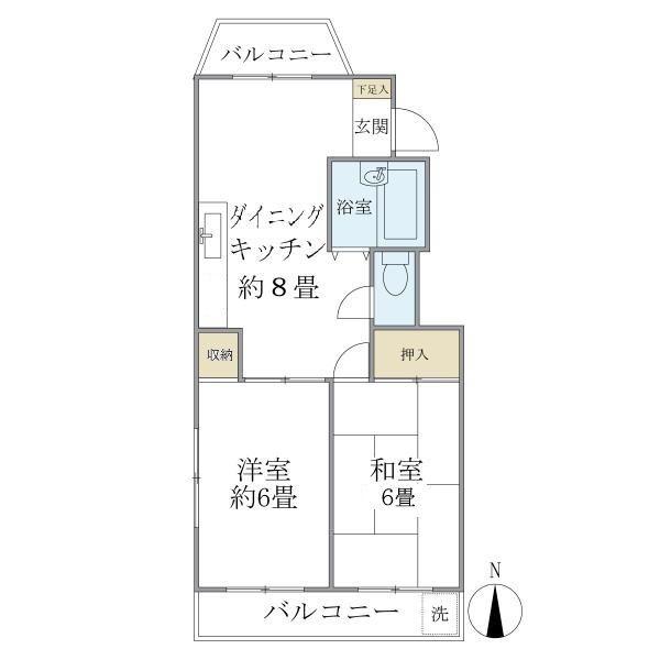 ファミール若月(2DK/3階)の間取り写真