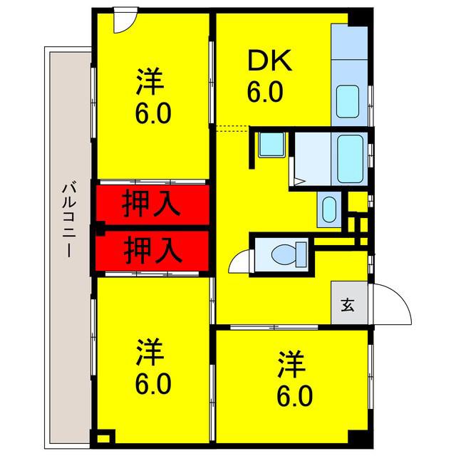 ビレッジハウス市原(3DK/4階)の間取り写真