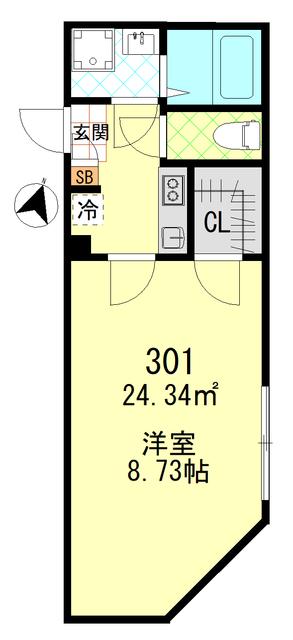 ルフォン一之江(1K/3階)の間取り写真