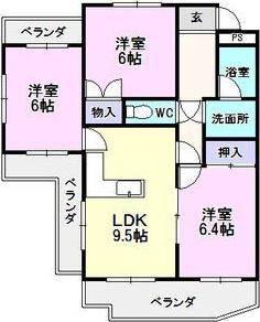 PARKSIDE SUZUK(3LDK/2階)の間取り写真