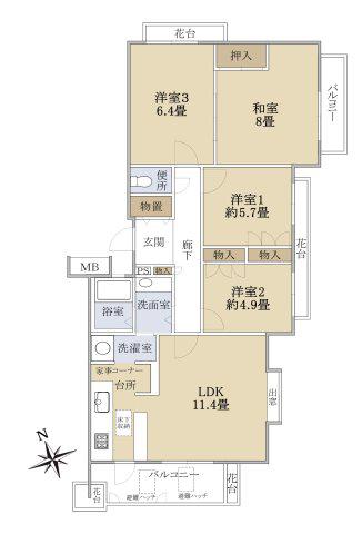 クレール東三国(4LDK/2階)の間取り写真