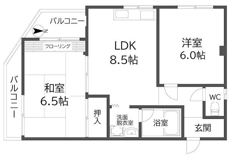 ハイツ山本(2LDK/2階)の間取り写真