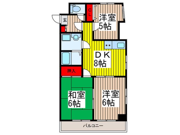 プラタトミオカ(3DK/2階)の間取り写真