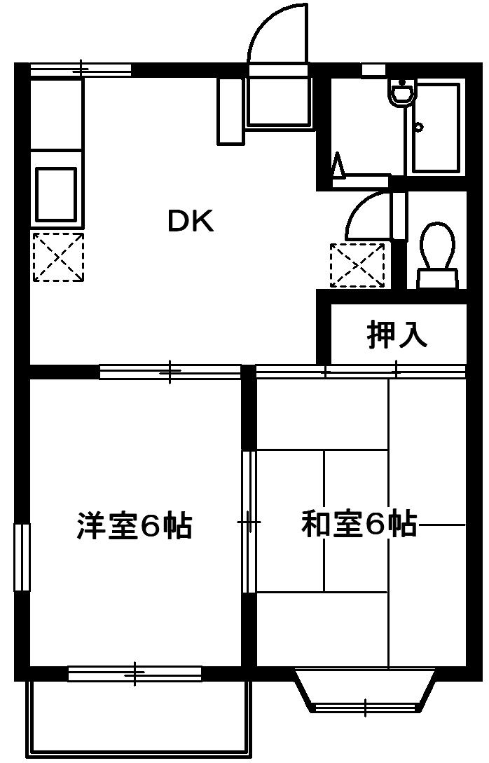 ヒルサイドI(2DK/2階)の間取り写真