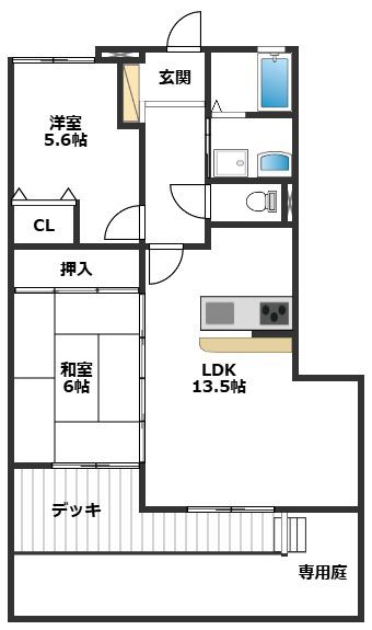 ディアコート(2LDK/1階)の間取り写真