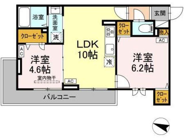 JR常磐線 金町駅 徒歩30分 3階建 新築(2LDK/2階)の間取り写真