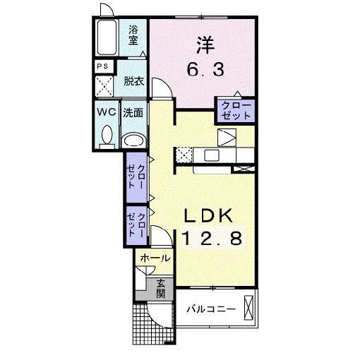 ランコントル・YK B(1LDK/1階)の間取り写真