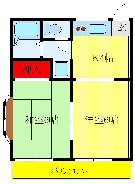 第一河村ハイツ(2K/2階)の間取り写真
