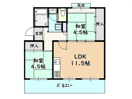 UR泉南尾崎(2LDK/2階)の間取り写真