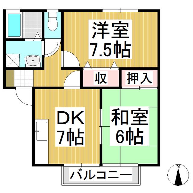 ヴェルジェ塚田東館(2DK/1階)の間取り写真