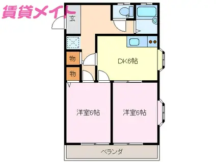 ロイヤルメゾンRAVOROI(2DK/2階)の間取り写真