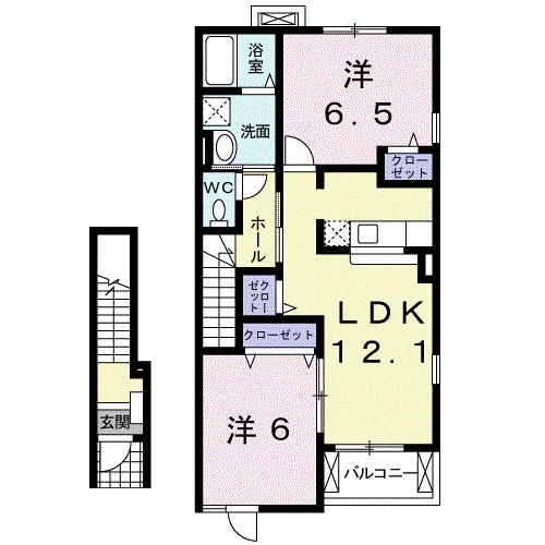プランドール3(2LDK/2階)の間取り写真