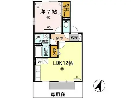 リプルス浜の宮II(1LDK/1階)の間取り写真