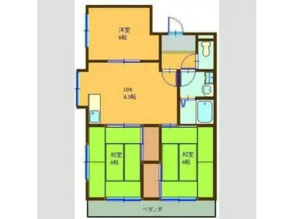 ハウステラサイド(3DK/1階)の間取り写真