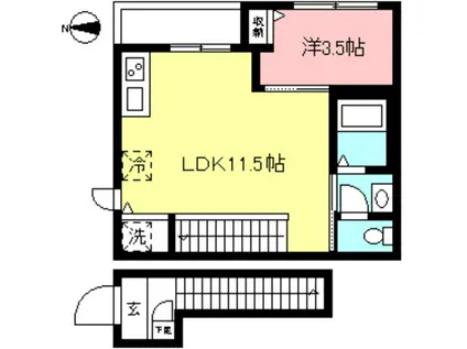 ウィステリア調布(1LDK/2階)の間取り写真