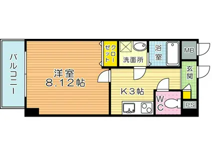 BERGAMOTTO門司駅前(1K/3階)の間取り写真