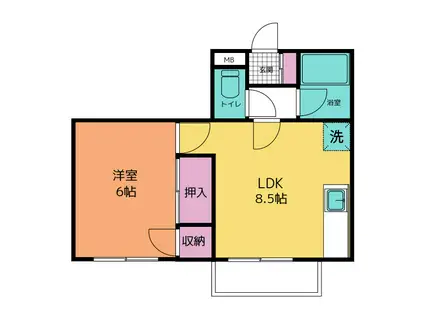 常盤ハイツ(1LDK/3階)の間取り写真