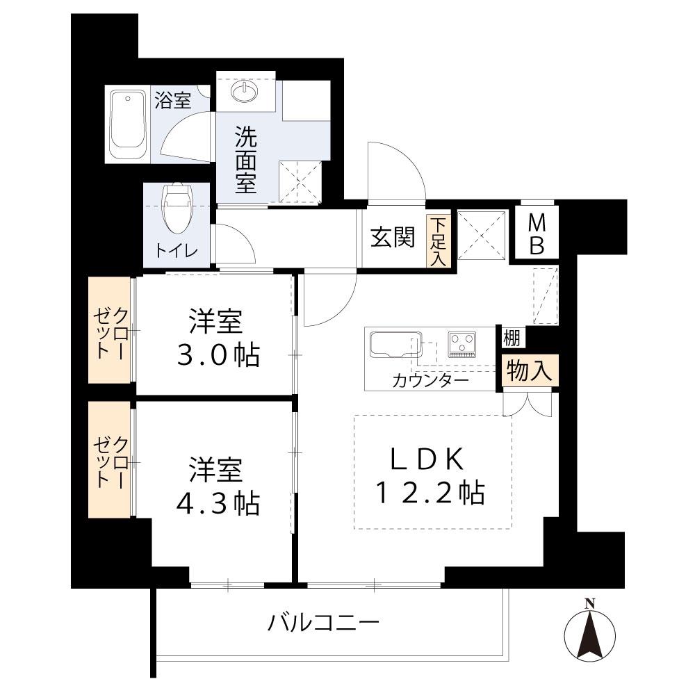 アーバネックス塚口(2LDK/4階)の間取り写真