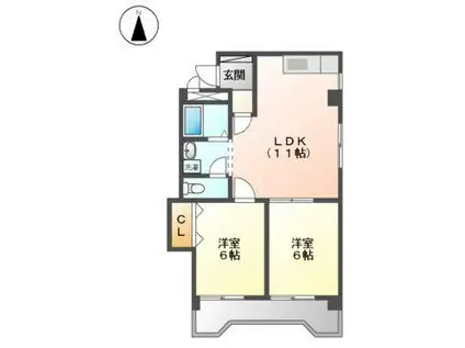ライフオン生駒 西棟(2LDK/3階)の間取り写真