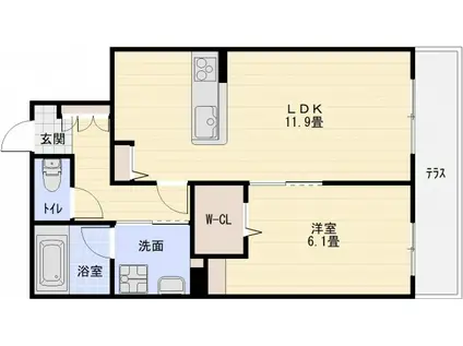シャーメゾン ジーコ―ト ホウゼンジ(1LDK/1階)の間取り写真
