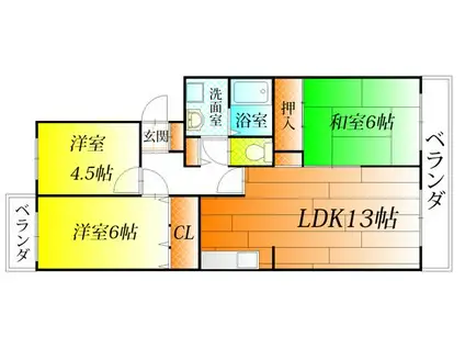 ユージィーコート巽(3LDK/2階)の間取り写真
