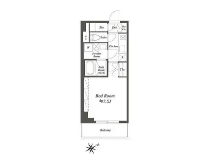 ブライズ白金台(1K/4階)の間取り写真