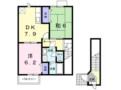 ガーデンハイム今古賀(2DK/2階)の間取り写真