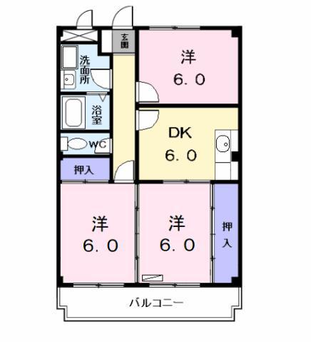 シャトレ純(3DK/3階)の間取り写真
