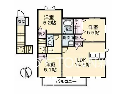 グランマスト郷 D棟(3LDK/1階)の間取り写真