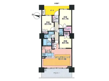 パークスクエア相模大野タワー&レジデンス(3LDK/32階)の間取り写真