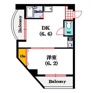 ゆずり葉(1DK/6階)の間取り写真