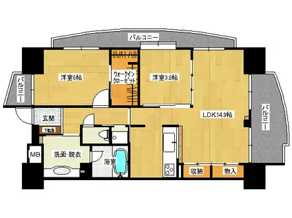 クレスト段原(2LDK/10階)の間取り写真