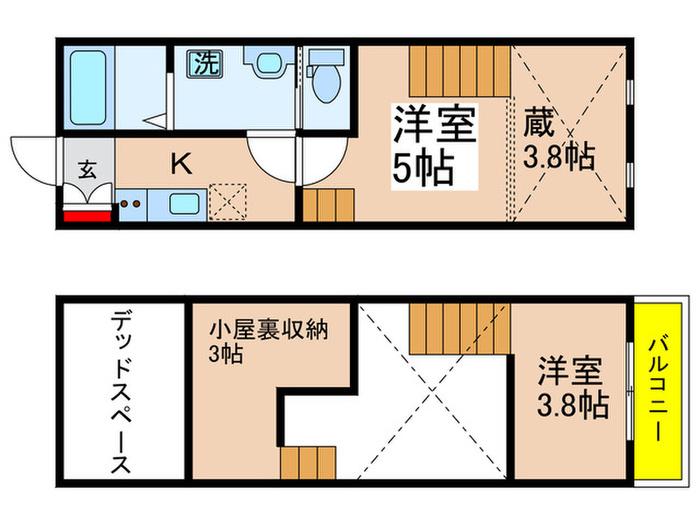 SパレスIV(1K/2階)の間取り写真