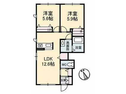 ときめきタウン B棟(2LDK/1階)の間取り写真