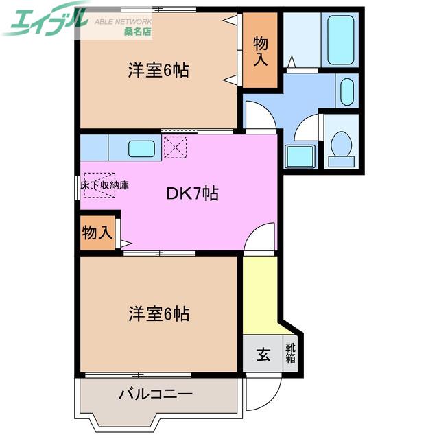 プリムヴェルI(2DK/1階)の間取り写真