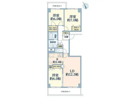 ニューシティ東戸塚南の街3号館(3LDK/8階)の間取り写真