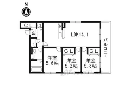 地下鉄東西線 三条京阪駅 徒歩2分 3階建 築7年(3LDK/3階)の間取り写真
