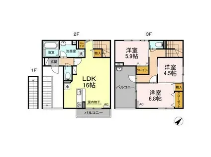 セジュールさくら(2LDK/2階)の間取り写真