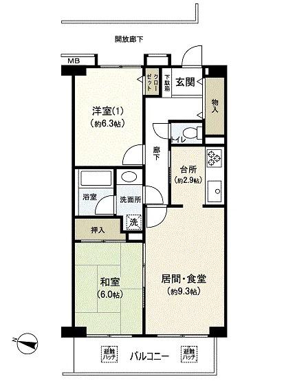 黒松シティハウス(2LDK/2階)の間取り写真