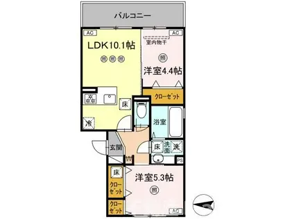 アクアフェリーチェ B棟(2LDK/1階)の間取り写真