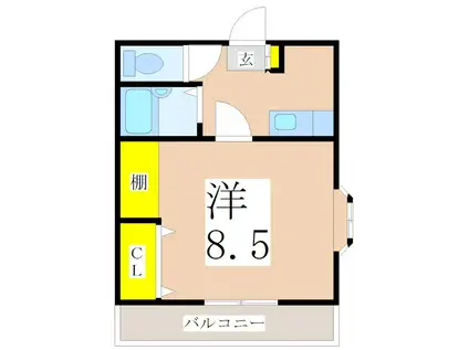 ヴァイオレット32(1K/4階)の間取り写真