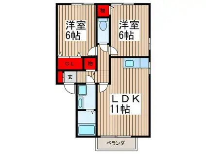 ソレーユI(2LDK/1階)の間取り写真