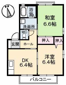メテオール A棟(2DK/1階)の間取り写真