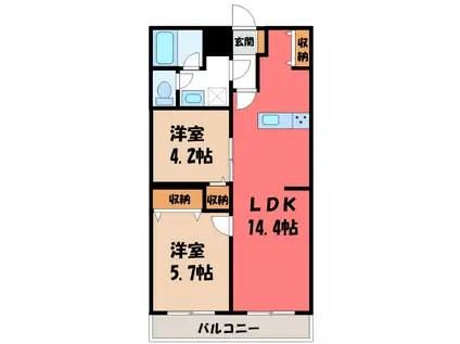 セントラルステージ(2LDK/2階)の間取り写真