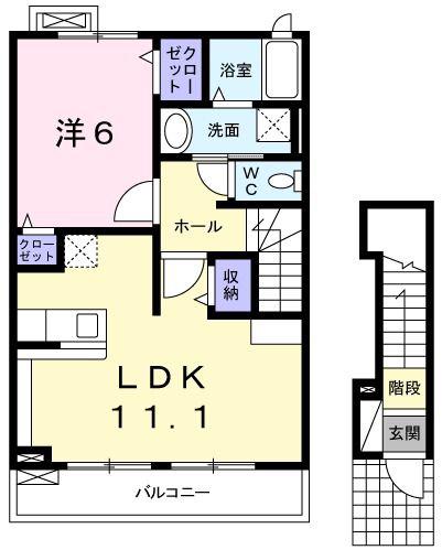 ヴィラ向屋敷(1LDK/2階)の間取り写真
