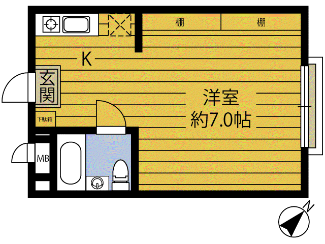 Kコーポ(ワンルーム/1階)の間取り写真
